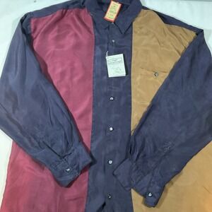 HIGH ADVANTAGE Men's Size XL 100% Silk Long Sleeve,red brown,purple or blue H92